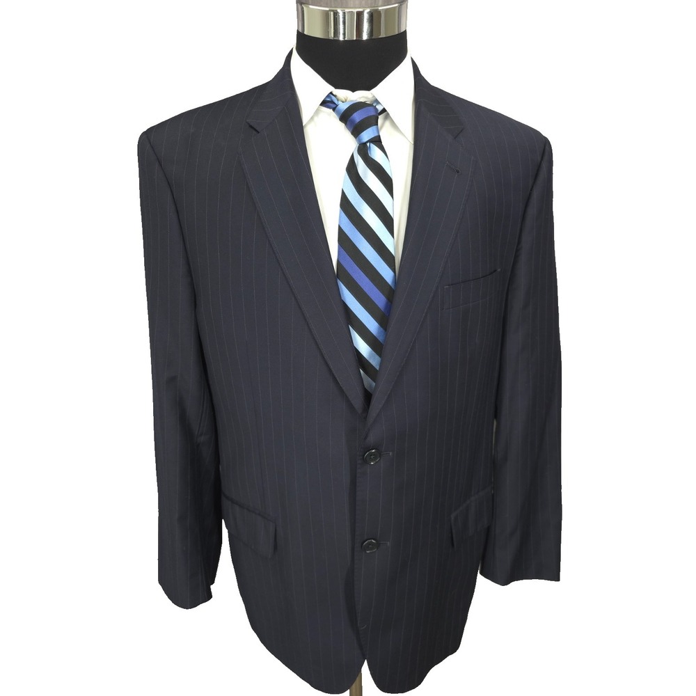 Jos A Bank Signature Gold 2 Piece Suit Mens 4 R Blue Pinstriped Wool Pants 38x30
